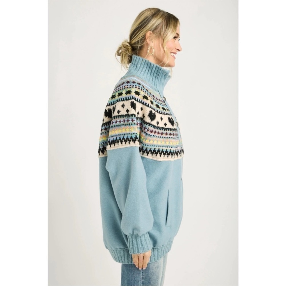 Free People Blue Fair Isle Zip-Up Cardigan Jacket - Picture 7 of 13